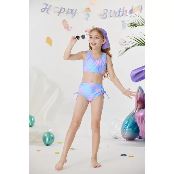 GRACE KARIN Girls 4 Piece Bathing Suit Taniki Swimsuit Tie Front Bikini Set with Kimono Cover Up 614Purplemermaid