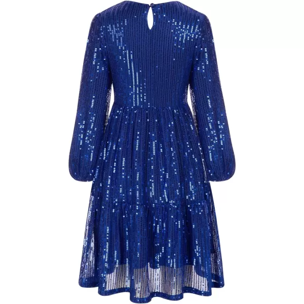 GRACE KARIN Girls ALine Sequin Dress Long Sleeves Girls Party Dress with Hair BowBlue