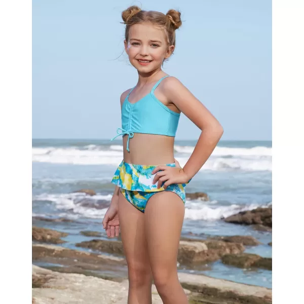 GRACE KARIN Girls Bikini Swimsuit 3Piece Bathing Suit Sun Protection Swimwear CoverUp Sets 512YDusty Blue