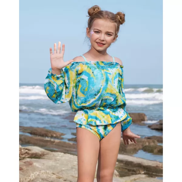 GRACE KARIN Girls Bikini Swimsuit 3Piece Bathing Suit Sun Protection Swimwear CoverUp Sets 512YDusty Blue