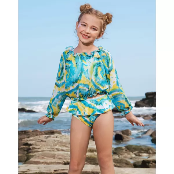 GRACE KARIN Girls Bikini Swimsuit 3Piece Bathing Suit Sun Protection Swimwear CoverUp Sets 512YDusty Blue