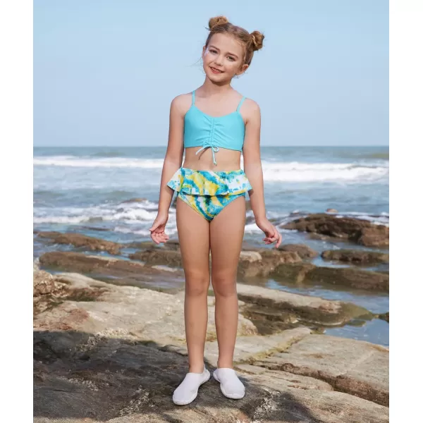 GRACE KARIN Girls Bikini Swimsuit 3Piece Bathing Suit Sun Protection Swimwear CoverUp Sets 512YDusty Blue