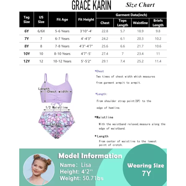 GRACE KARIN Girls Bikini Swimsuit 3Piece Bathing Suit Sun Protection Swimwear CoverUp Sets 512YPurple