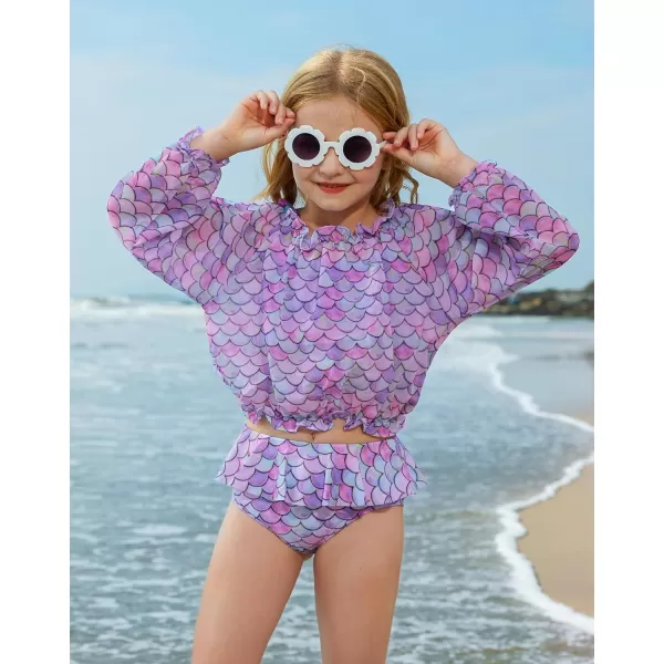 GRACE KARIN Girls Bikini Swimsuit 3Piece Bathing Suit Sun Protection Swimwear CoverUp Sets 512YPurple