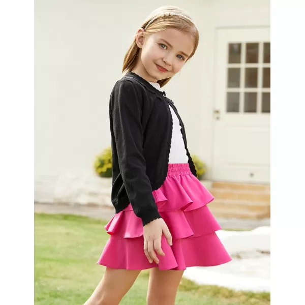 GRACE KARIN Girls Cardigan Long Sleeve Lace Collar Cover Up Shrug Sweater 510YBlack