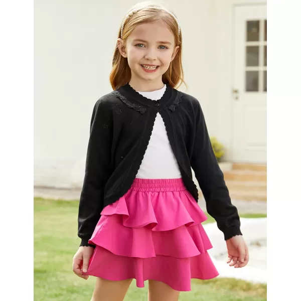 GRACE KARIN Girls Cardigan Long Sleeve Lace Collar Cover Up Shrug Sweater 510YBlack