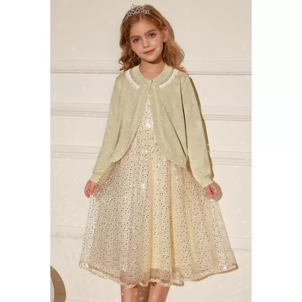 GRACE KARIN Girls Cardigan Long Sleeve Lace Collar Cover Up Shrug Sweater 510YGold