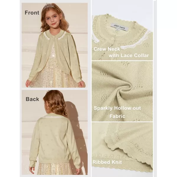 GRACE KARIN Girls Cardigan Long Sleeve Lace Collar Cover Up Shrug Sweater 510YGold