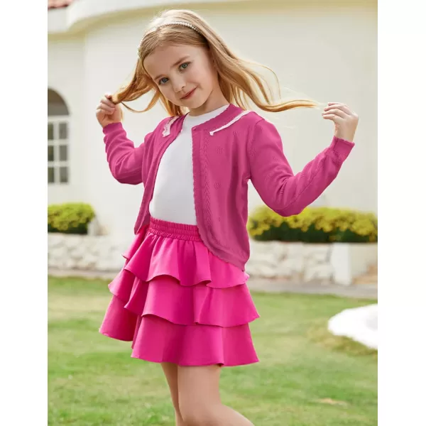 GRACE KARIN Girls Cardigan Long Sleeve Lace Collar Cover Up Shrug Sweater 510YHotpink
