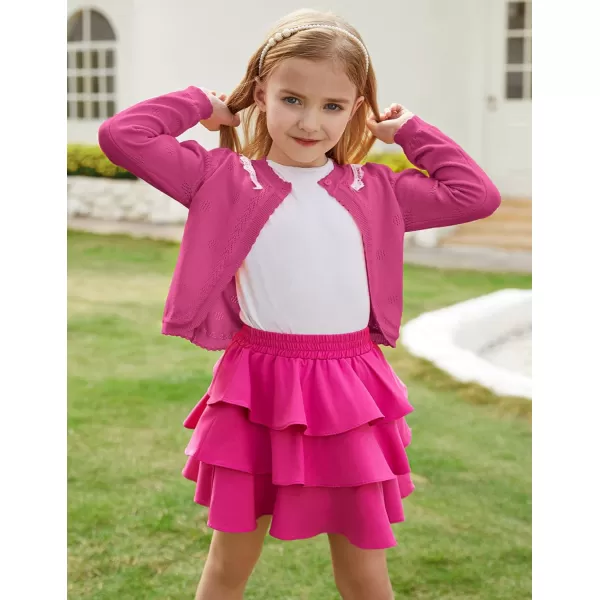 GRACE KARIN Girls Cardigan Long Sleeve Lace Collar Cover Up Shrug Sweater 510YHotpink
