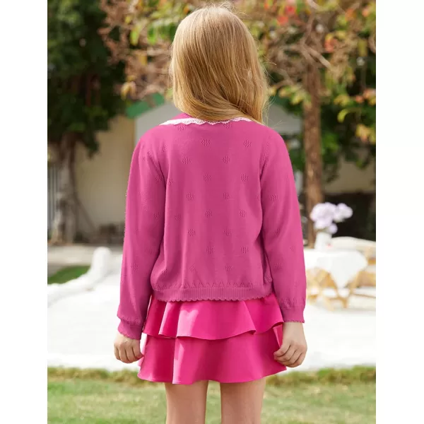 GRACE KARIN Girls Cardigan Long Sleeve Lace Collar Cover Up Shrug Sweater 510YHotpink