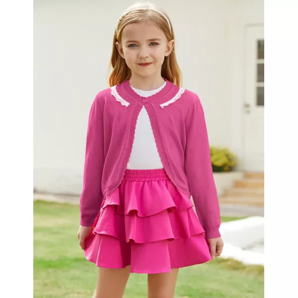 GRACE KARIN Girls Cardigan Long Sleeve Lace Collar Cover Up Shrug Sweater 510YHotpink