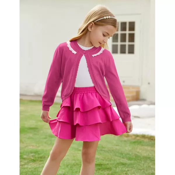 GRACE KARIN Girls Cardigan Long Sleeve Lace Collar Cover Up Shrug Sweater 510YHotpink