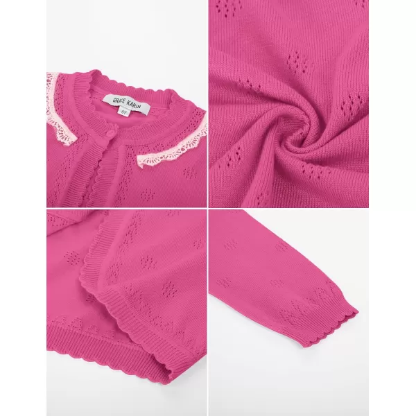 GRACE KARIN Girls Cardigan Long Sleeve Lace Collar Cover Up Shrug Sweater 510YHotpink