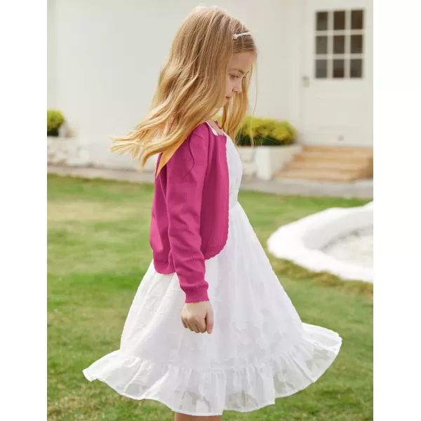 GRACE KARIN Girls Cardigan Long Sleeve Lace Collar Cover Up Shrug Sweater 510YHotpink