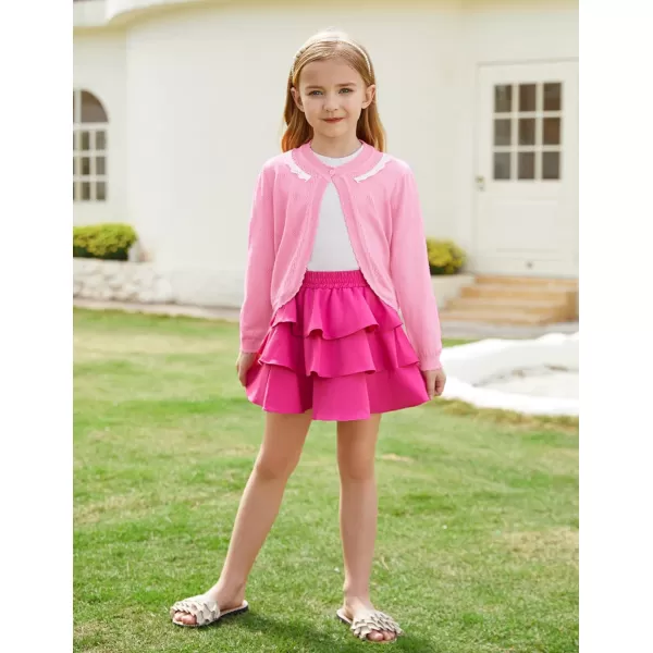 GRACE KARIN Girls Cardigan Long Sleeve Lace Collar Cover Up Shrug Sweater 510YLight Pink