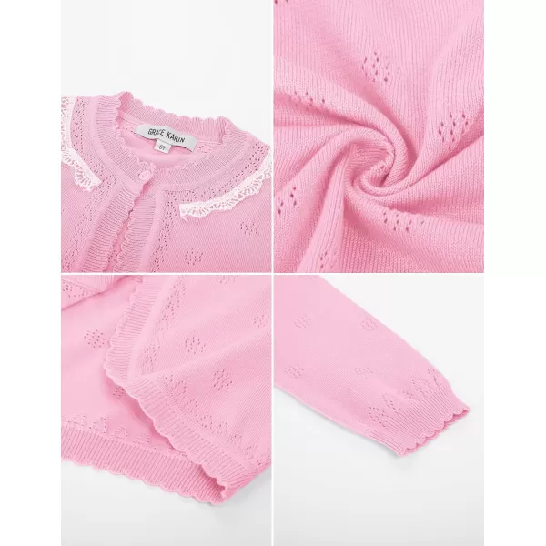 GRACE KARIN Girls Cardigan Long Sleeve Lace Collar Cover Up Shrug Sweater 510YLight Pink
