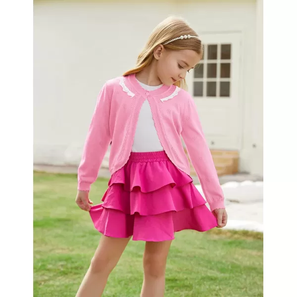 GRACE KARIN Girls Cardigan Long Sleeve Lace Collar Cover Up Shrug Sweater 510YLight Pink