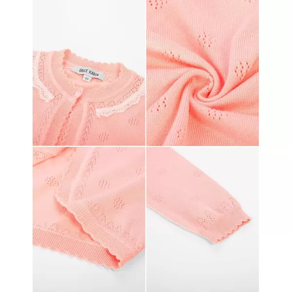 GRACE KARIN Girls Cardigan Long Sleeve Lace Collar Cover Up Shrug Sweater 510YPink