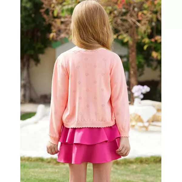 GRACE KARIN Girls Cardigan Long Sleeve Lace Collar Cover Up Shrug Sweater 510YPink