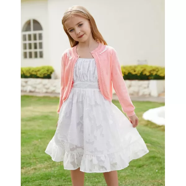 GRACE KARIN Girls Cardigan Long Sleeve Lace Collar Cover Up Shrug Sweater 510YPink