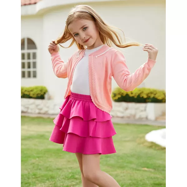 GRACE KARIN Girls Cardigan Long Sleeve Lace Collar Cover Up Shrug Sweater 510YPink