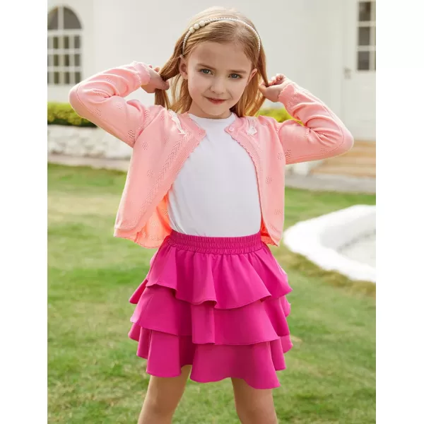 GRACE KARIN Girls Cardigan Long Sleeve Lace Collar Cover Up Shrug Sweater 510YPink