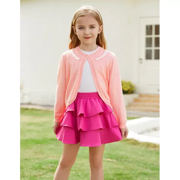 GRACE KARIN Girls Cardigan Long Sleeve Lace Collar Cover Up Shrug Sweater 510YPink