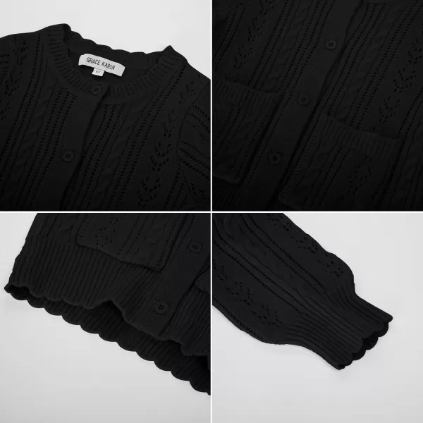 GRACE KARIN Girls Cardigan Long Sleeve Uniforms Knit Sweater Outerwear for KidsBlack