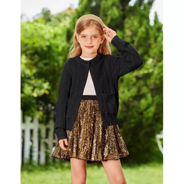 GRACE KARIN Girls Cardigan Long Sleeve Uniforms Knit Sweater Outerwear for KidsBlack