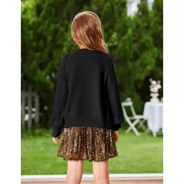 GRACE KARIN Girls Cardigan Long Sleeve Uniforms Knit Sweater Outerwear for KidsBlack