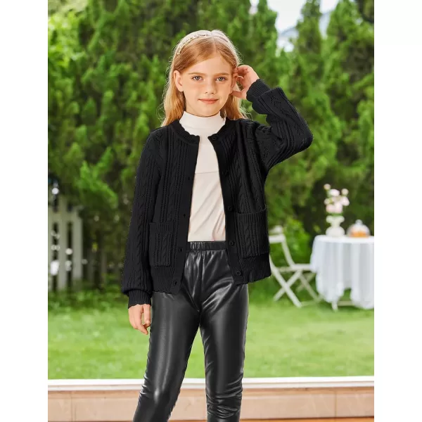 GRACE KARIN Girls Cardigan Long Sleeve Uniforms Knit Sweater Outerwear for KidsBlack