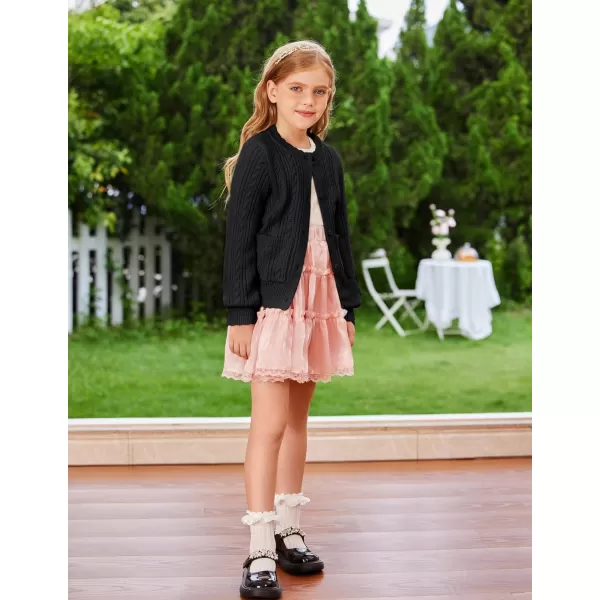 GRACE KARIN Girls Cardigan Long Sleeve Uniforms Knit Sweater Outerwear for KidsBlack