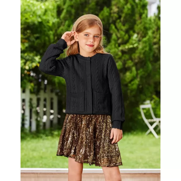 GRACE KARIN Girls Cardigan Long Sleeve Uniforms Knit Sweater Outerwear for KidsBlack