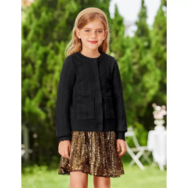 GRACE KARIN Girls Cardigan Long Sleeve Uniforms Knit Sweater Outerwear for KidsBlack