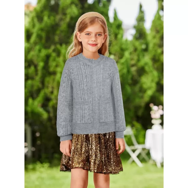 GRACE KARIN Girls Cardigan Long Sleeve Uniforms Knit Sweater Outerwear for KidsGray
