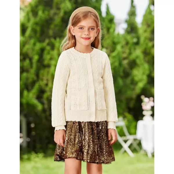 GRACE KARIN Girls Cardigan Long Sleeve Uniforms Knit Sweater Outerwear for KidsIvory