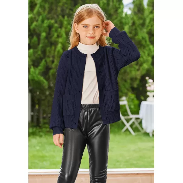 GRACE KARIN Girls Cardigan Long Sleeve Uniforms Knit Sweater Outerwear for KidsNavy Blue