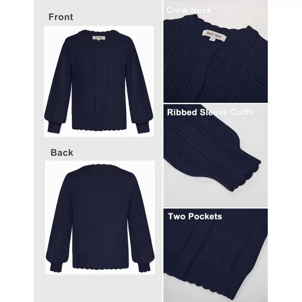 GRACE KARIN Girls Cardigan Long Sleeve Uniforms Knit Sweater Outerwear for KidsNavy Blue