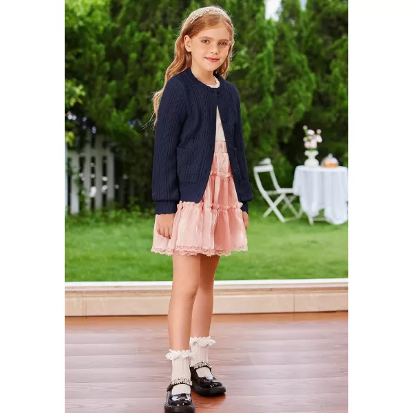 GRACE KARIN Girls Cardigan Long Sleeve Uniforms Knit Sweater Outerwear for KidsNavy Blue