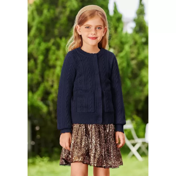 GRACE KARIN Girls Cardigan Long Sleeve Uniforms Knit Sweater Outerwear for KidsNavy Blue