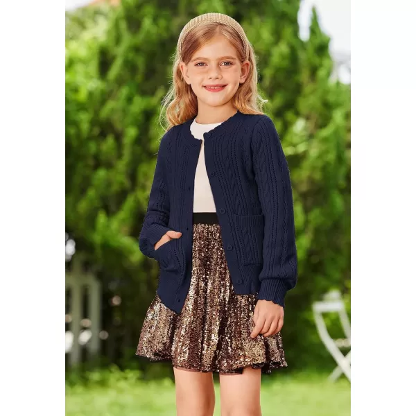 GRACE KARIN Girls Cardigan Long Sleeve Uniforms Knit Sweater Outerwear for KidsNavy Blue