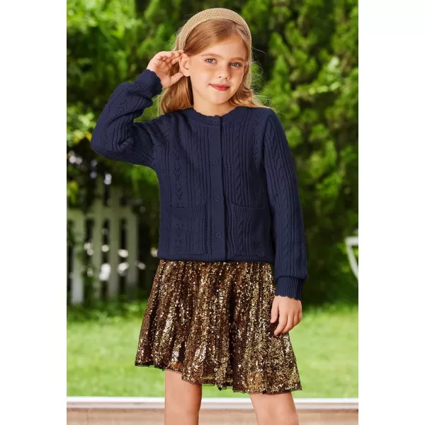 GRACE KARIN Girls Cardigan Long Sleeve Uniforms Knit Sweater Outerwear for KidsNavy Blue