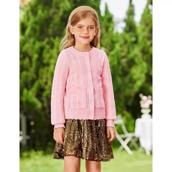 GRACE KARIN Girls Cardigan Long Sleeve Uniforms Knit Sweater Outerwear for KidsPink