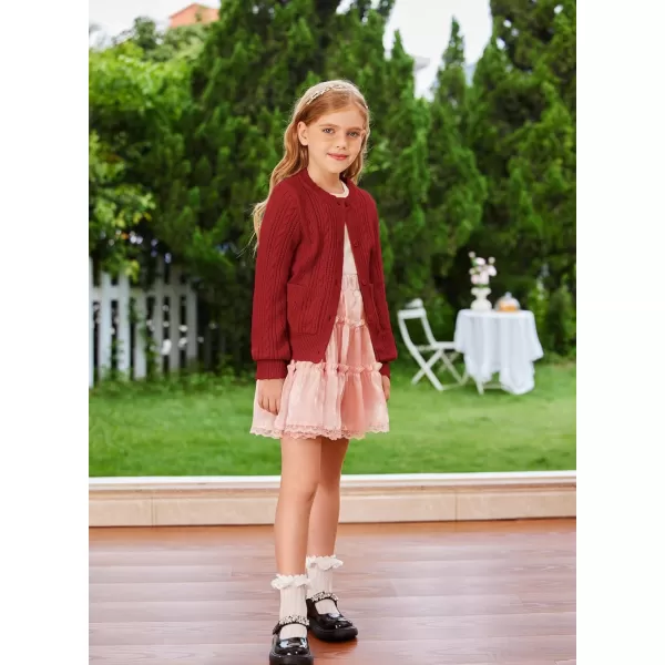 GRACE KARIN Girls Cardigan Long Sleeve Uniforms Knit Sweater Outerwear for KidsRed