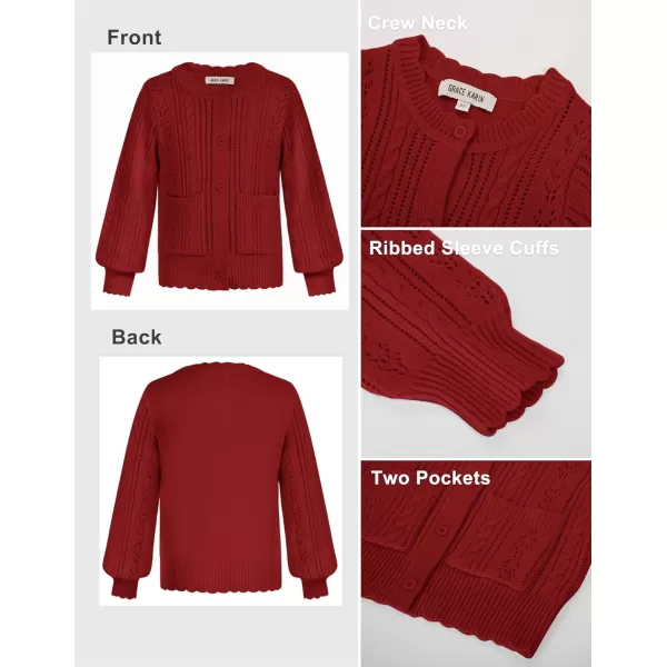 GRACE KARIN Girls Cardigan Long Sleeve Uniforms Knit Sweater Outerwear for KidsRed