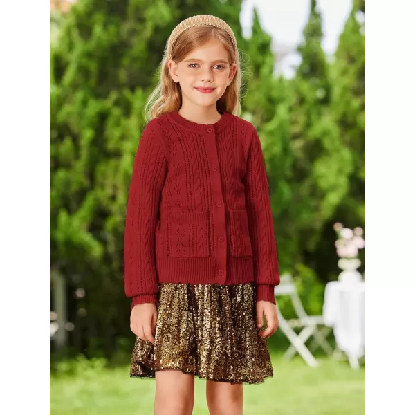 GRACE KARIN Girls Cardigan Long Sleeve Uniforms Knit Sweater Outerwear for KidsRed