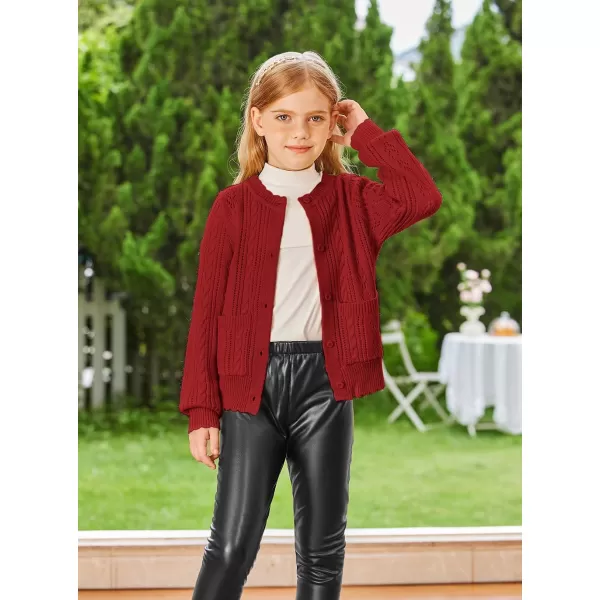 GRACE KARIN Girls Cardigan Long Sleeve Uniforms Knit Sweater Outerwear for KidsRed