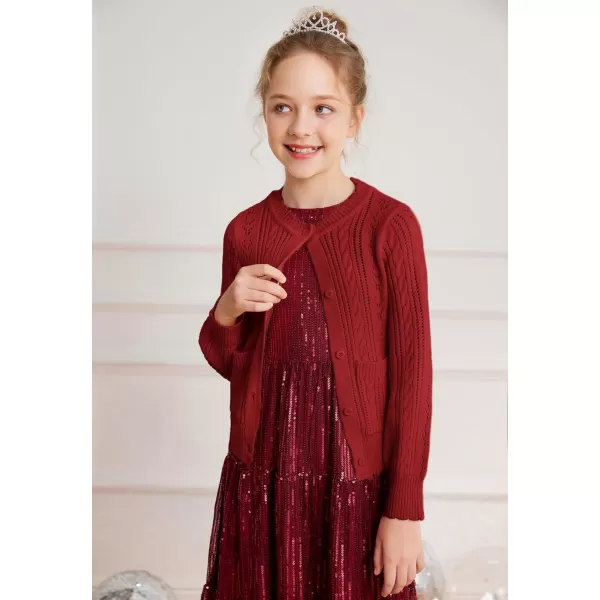 GRACE KARIN Girls Cardigan Long Sleeve Uniforms Knit Sweater Outerwear for KidsRed
