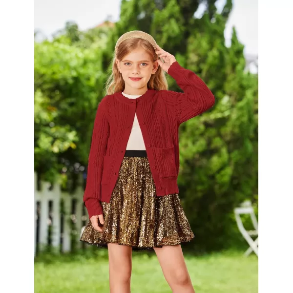 GRACE KARIN Girls Cardigan Long Sleeve Uniforms Knit Sweater Outerwear for KidsRed